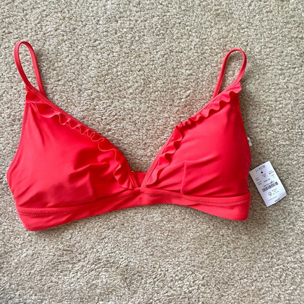 J. Crew nwt red coral bikini ruffle top VRE